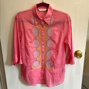 Robert Graham Pink Button-Up Shirt with Embroidered Details